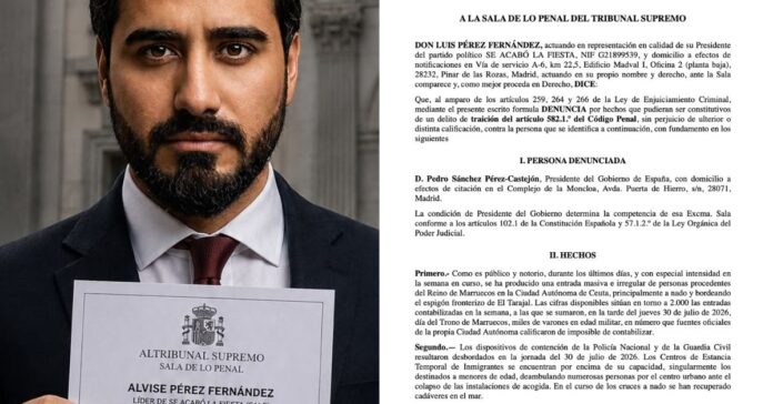 Alvise Pérez denuncia a Pedro Sánchez ante el Supremo por un delito de traición tras la crisis migratoria en Ceuta