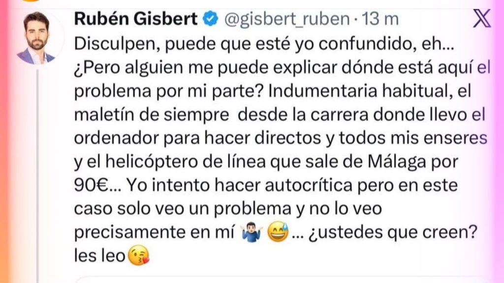 El mismo Rubén Gisbert reconoce en X que pago 90€ en un viaje de línea 